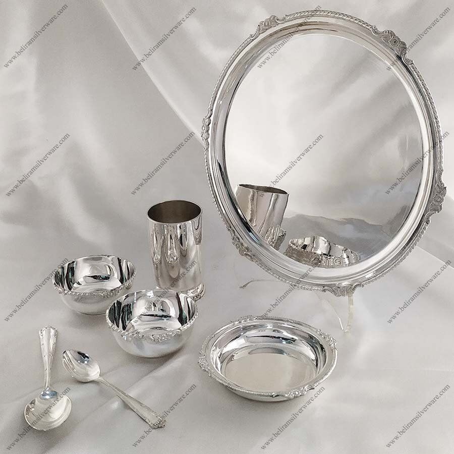 Braided Border Silver Dinner Set