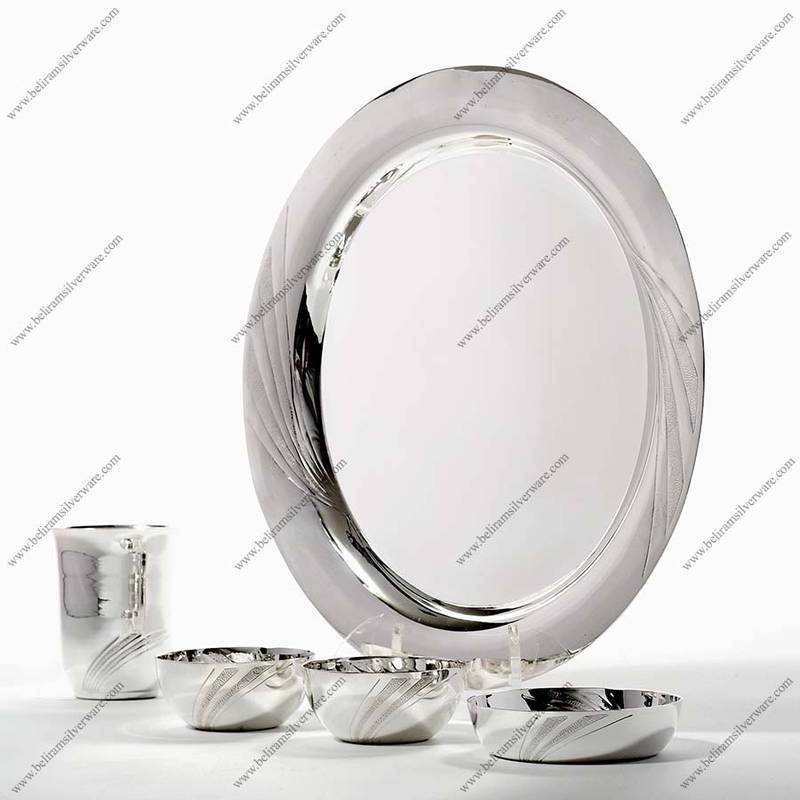 Modern Texture Circular Silver Dinner Thali Set