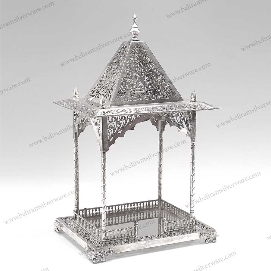 Intricately Carved Silver Mandir