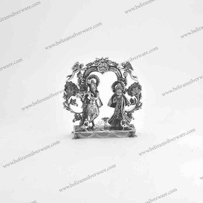 Intricately Carved Radha Krishna Silver Murti