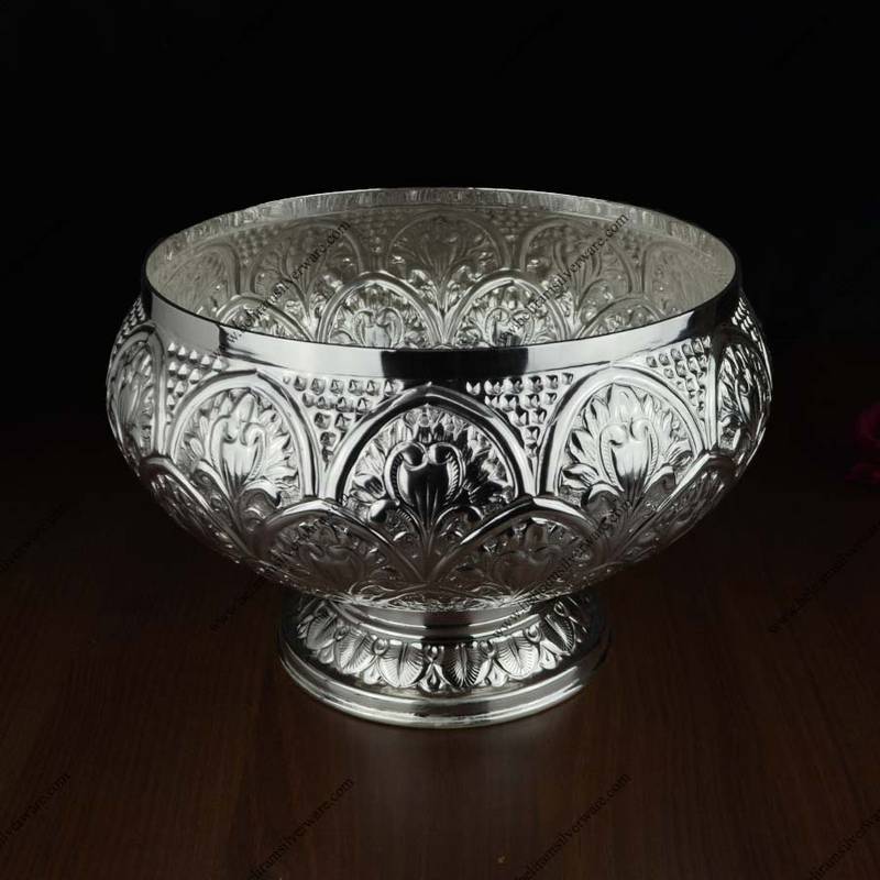 Flower & Leaf Motif Silver Bowl