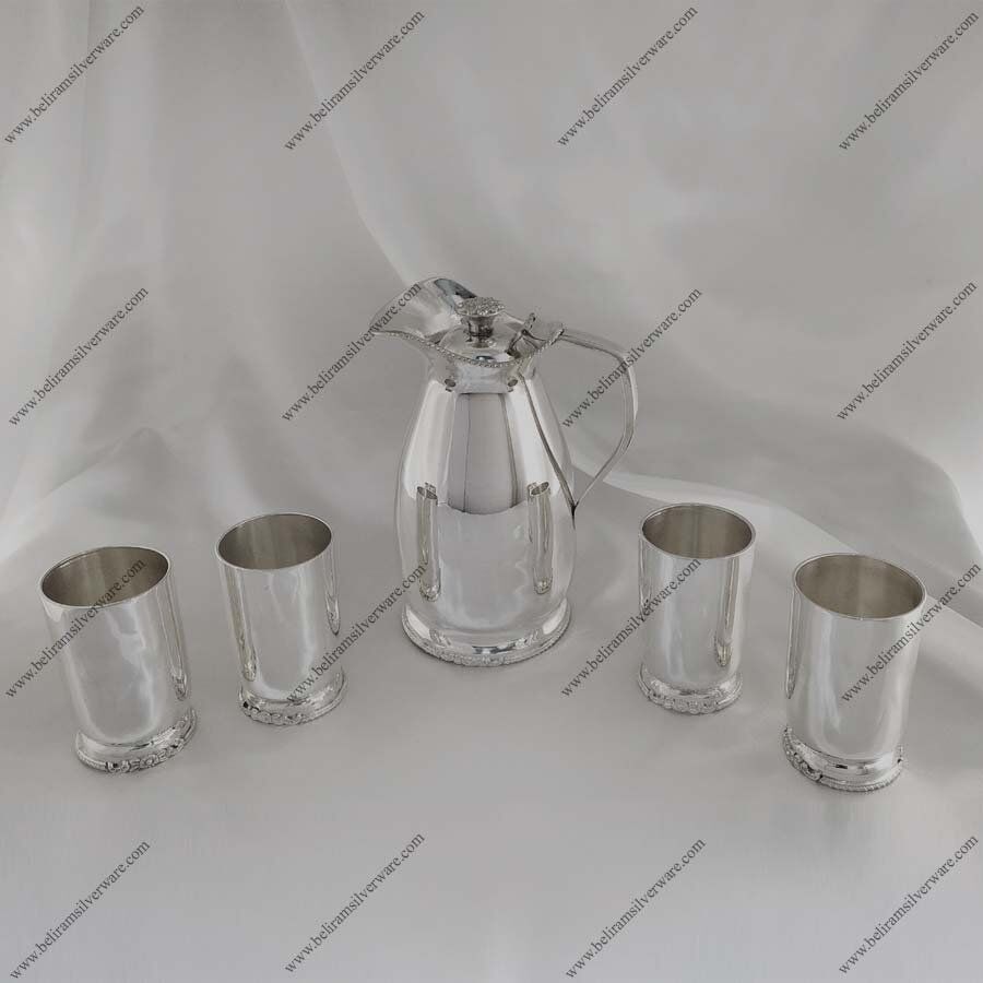 Beaded Border Silver Jug Set (Glass Set Of 4)