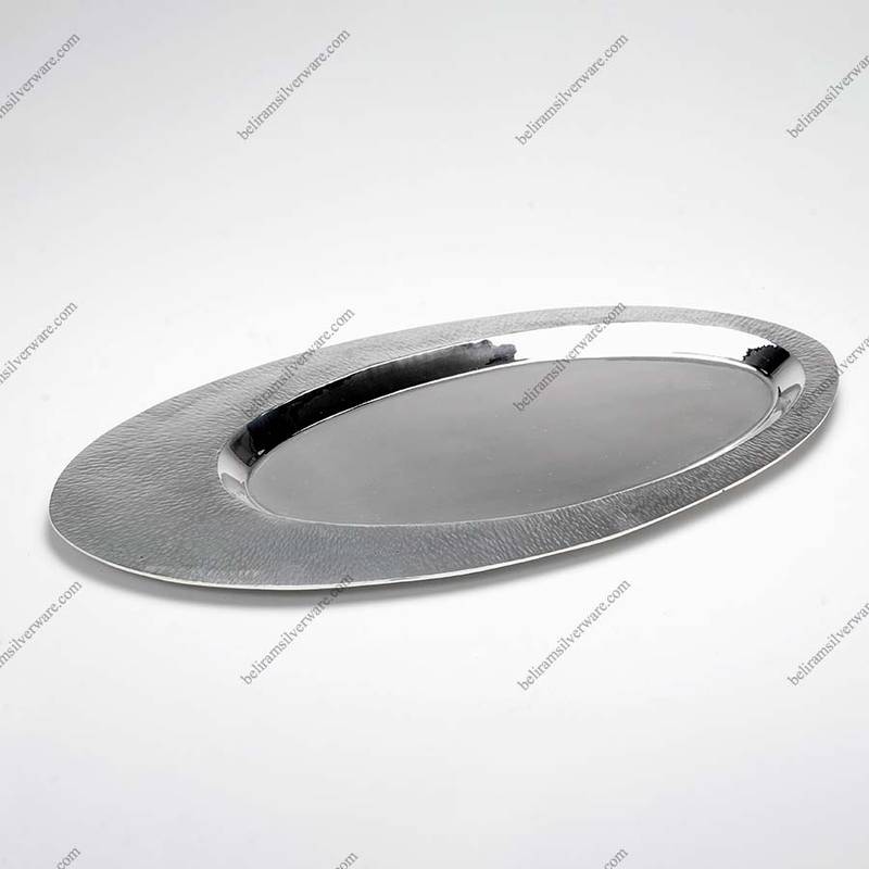 Textured Border Oval Silver Platter