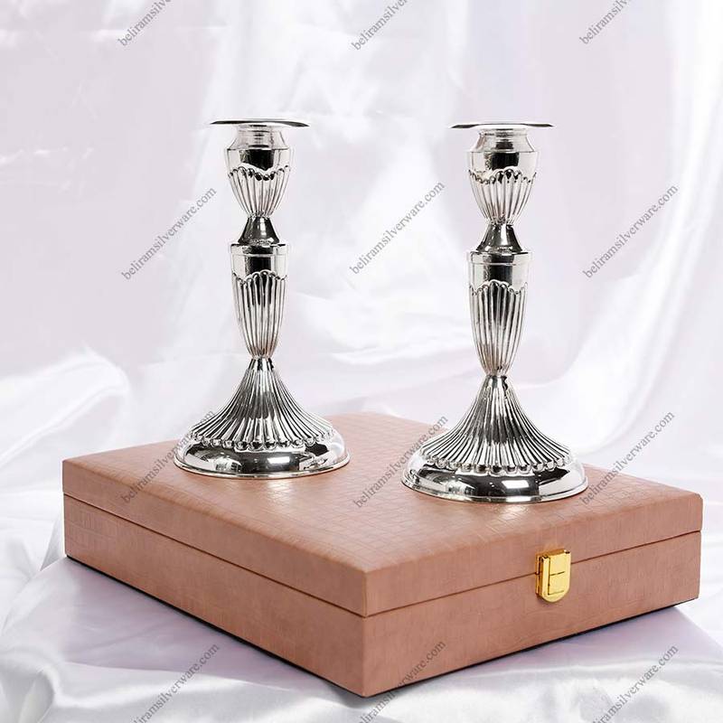 Glossy Finish Fluted Silver Candle Stand