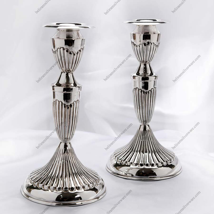 Glossy Finish Fluted Silver Candle Stand