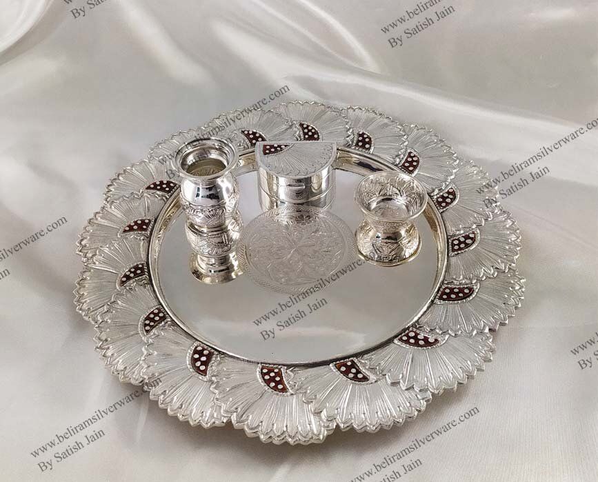 Ethnic Flower Border Pooja Thali Set
