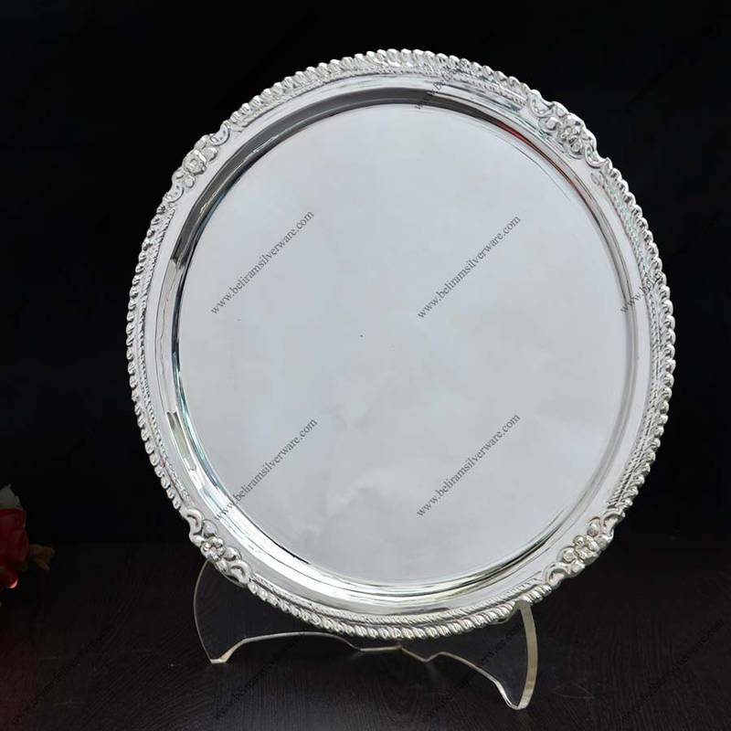 Flower Motif Edged Silver Plate