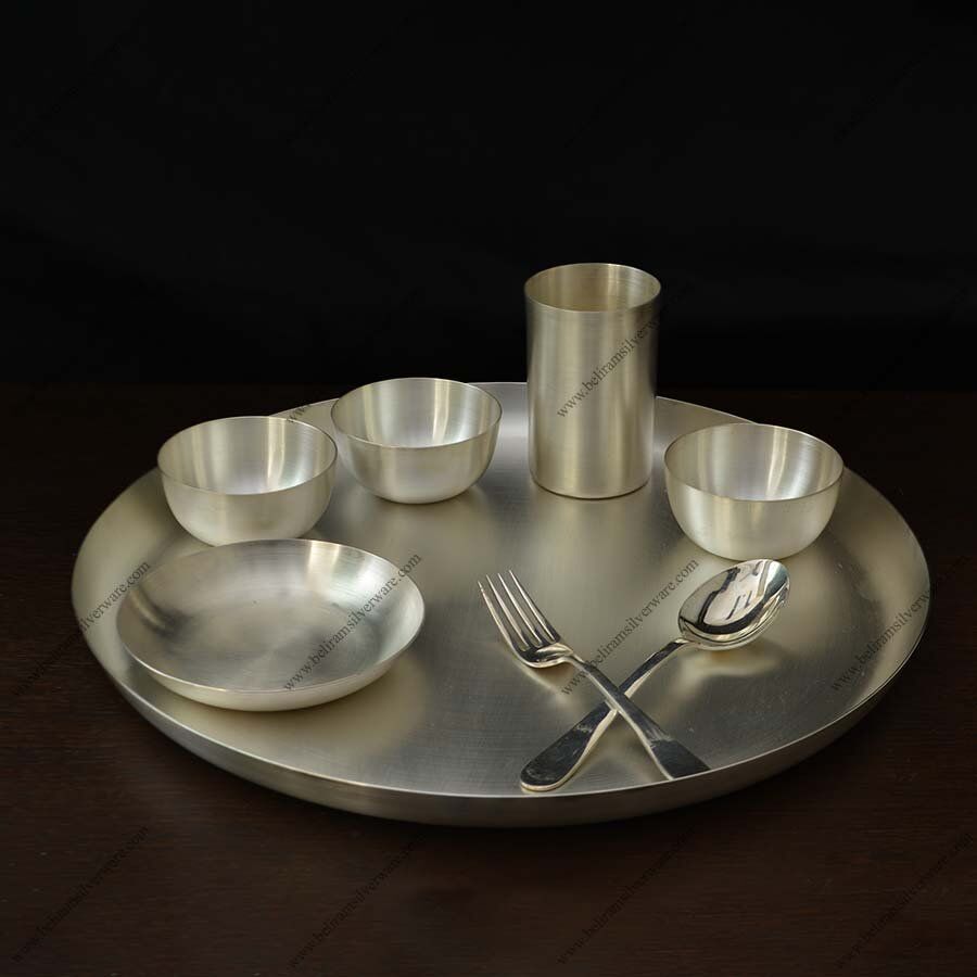 Dull Polish Silver Thali Set