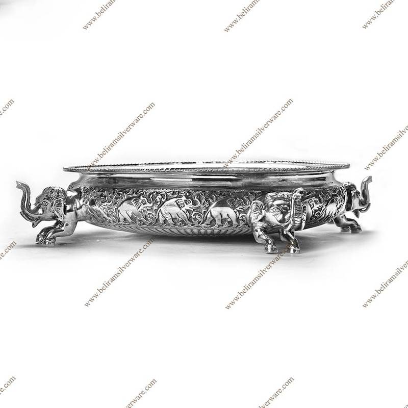 Elephant Nakshi Carved Silver Urli