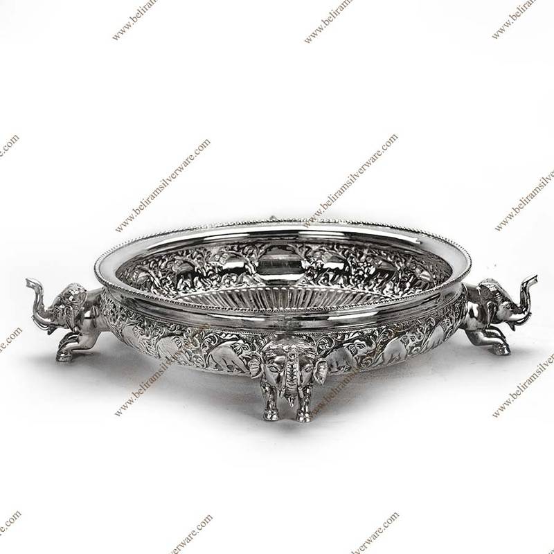 Elephant Nakshi Carved Silver Urli