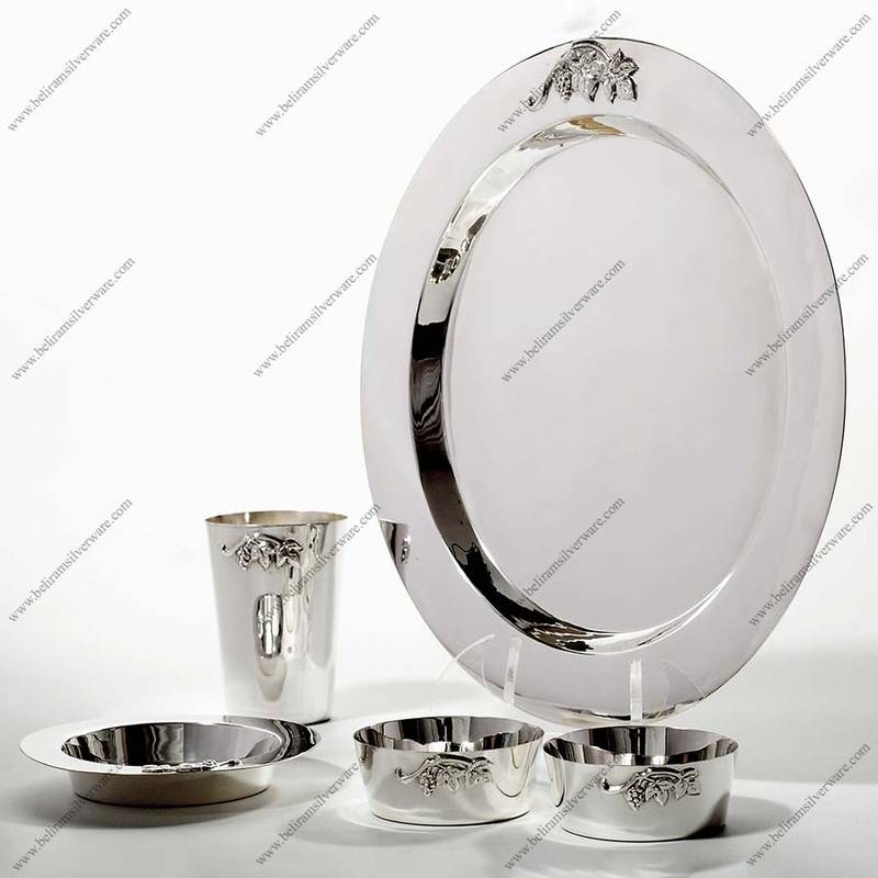 Flower Motif Circular Silver Thali Set