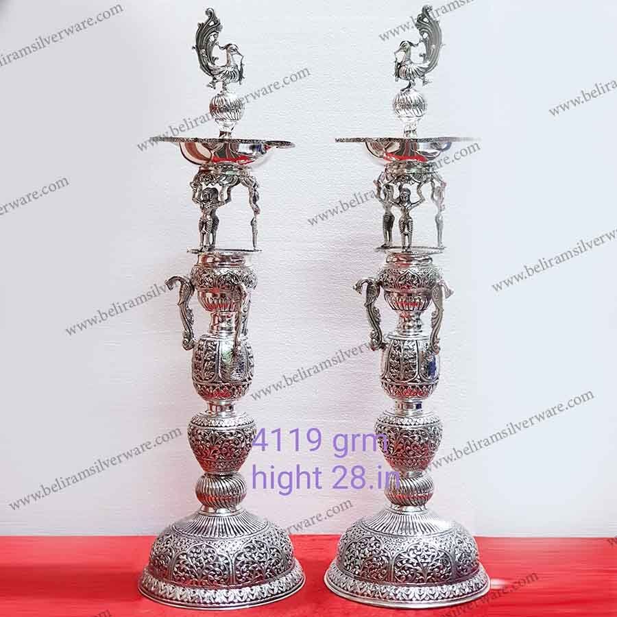 Lady Figurine Pearched Peacock Silver Lamps