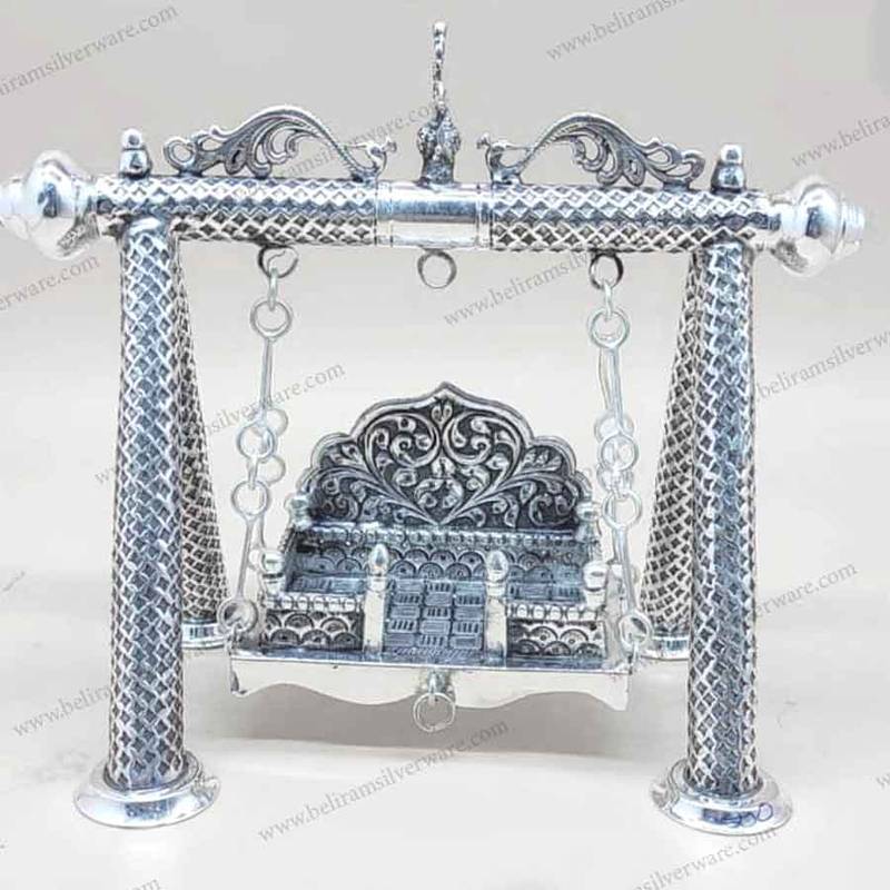 Beautifully Carved Bal Gopal Silver Jhula