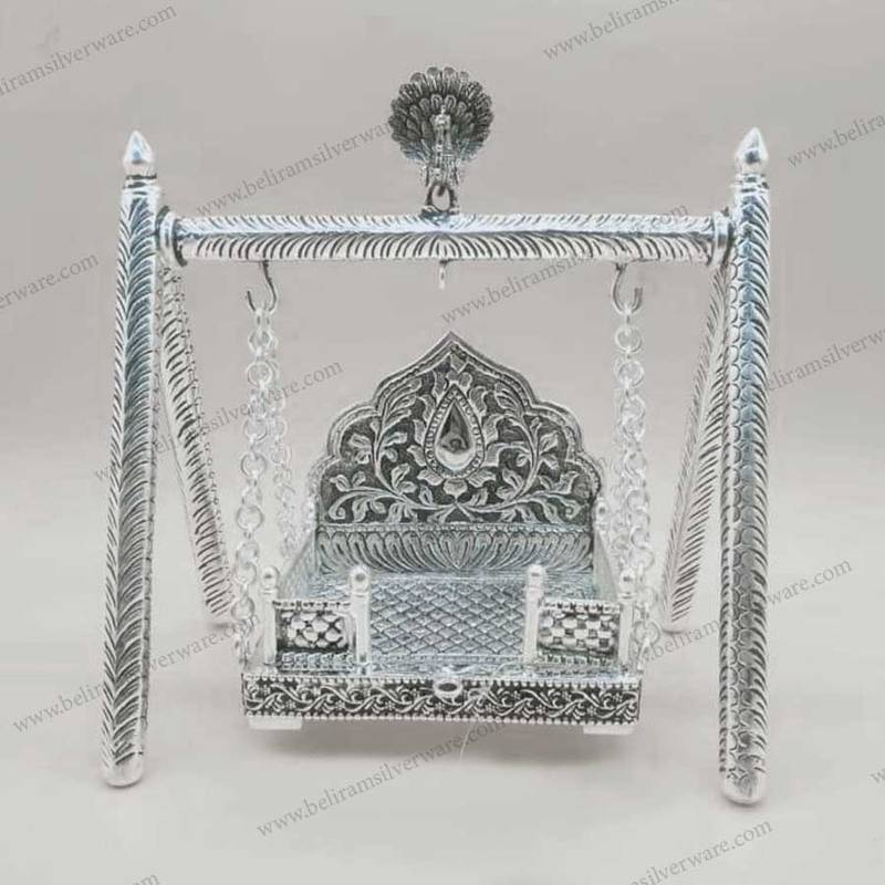 Intricate Nakshi Bal Gopal Silver Jhula