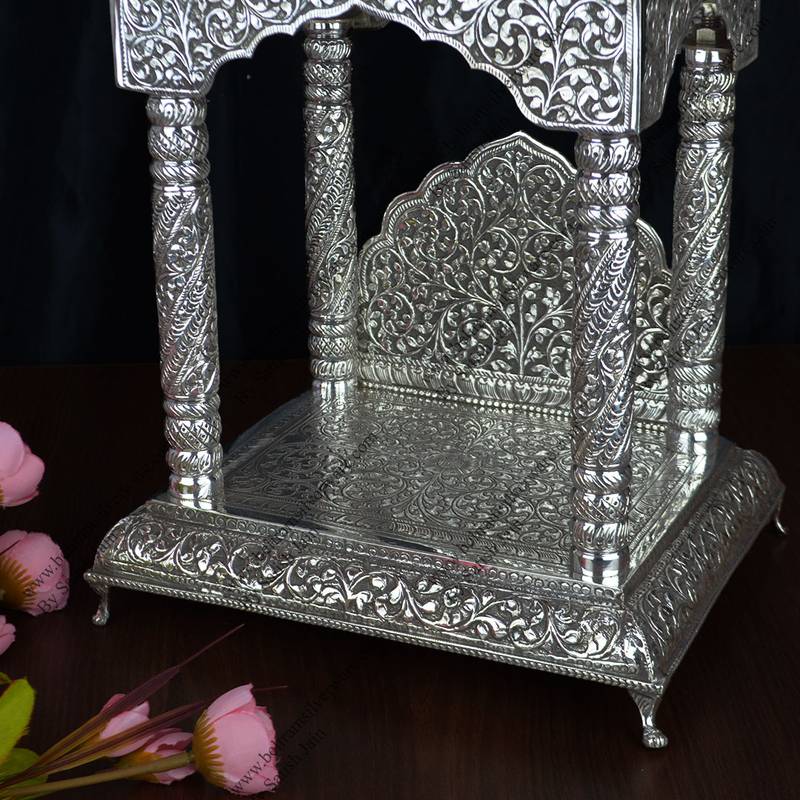 Perched Peacock Nakshi Silver Mandir