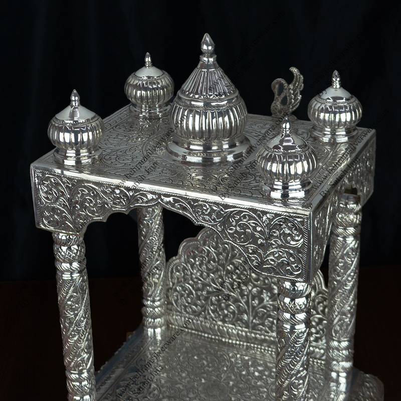 Perched Peacock Nakshi Silver Mandir