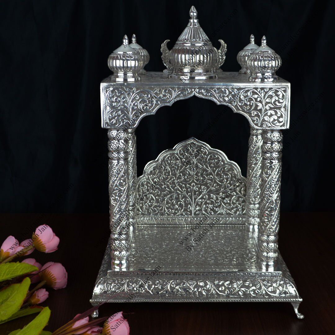 Perched Peacock Nakshi Silver Mandir