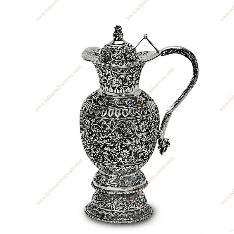 Intricate Nakshi Carved Oxidized Silver Jug