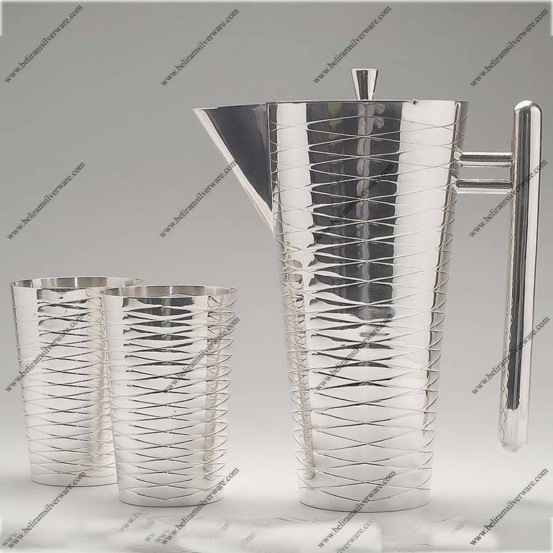 Criss Cross Design Silver Jug Set
