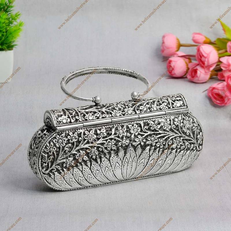 Lotus Flower Nakshi Silver Clutch