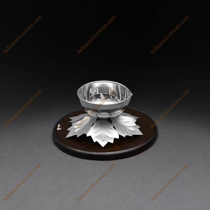 Maple Leaf Silver Diya On Pedestal