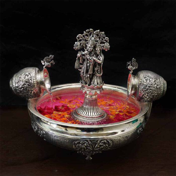 Radha Krishan Fountain Silver Centerpiece - Beliram Silverware